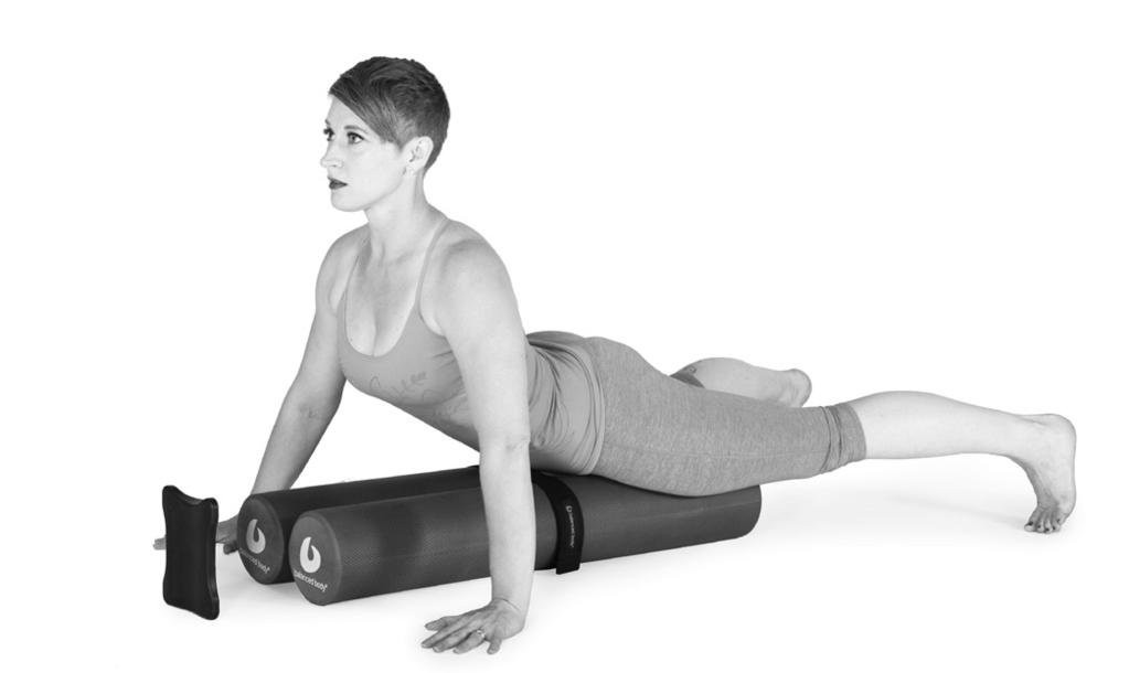 Exhale: Extend your spine to lift your chest off the rollers. Inhale: Lift spine higher into extension.