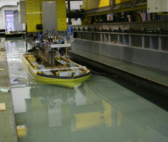 Model tests were undertaken in June in the Towing Tank for Manoeuvres in Shallow Water (cooperation Flanders Hydraulics Research Ghent University) [] on a :7 scale model of the KVLCC.