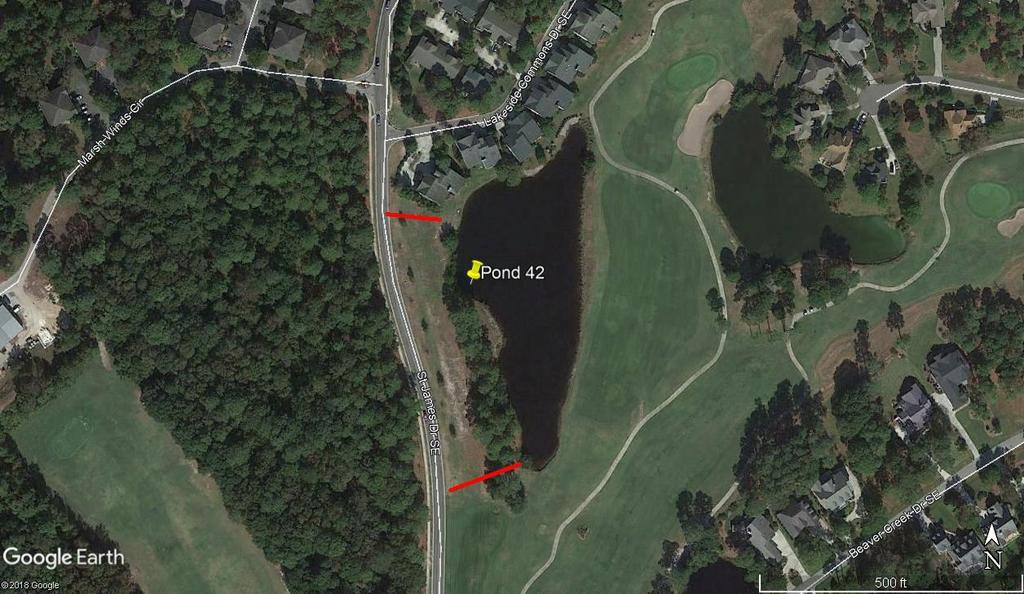 POND 42: FOUNDERS CLUB POND DIRECTIONS: Enter St. James Drive Gate; continue on St. James Drive until you pass Lakeside Common Drive on the left; Founders Club Pond is on the left.