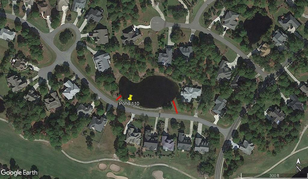 POND 110: GAUNTLET DRIVE DIRECTIONS: Going south on St. James Drive Turn right on Gauntlet drive (before Waterway Park). Pond 110 is the first pond on the right (approximately 400 ft).