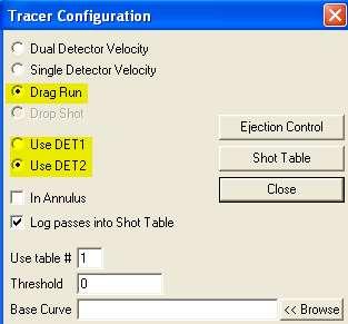 FIG: 27.14 Tracer Configuration When two detectors are in the tool string and single detector velocity is selected the system will make calculations based on the first curve to cross the threshold.