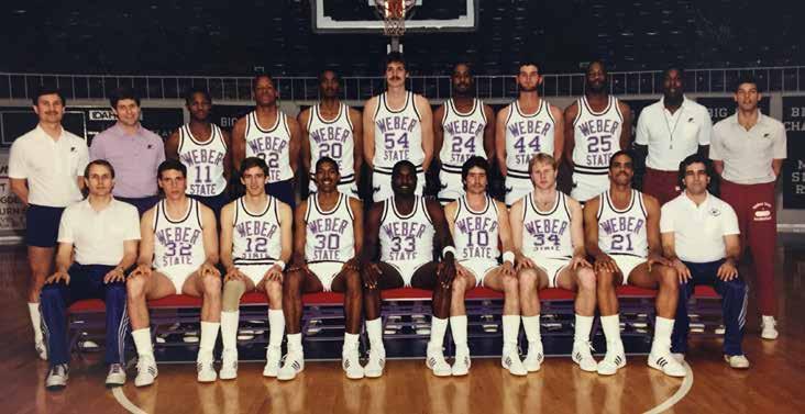 WEBER STATE UNIVERSITY YEAR-BY-YEAR GAME RESULTS 1985-86 Overall: 18-11 Big Sky: 7-7 (t4th) Home: 13-2 Road: 4-8 Neutral: 1-1 Front row (left to right): Dale Baum (manager), Robert Maxwell, Terrell