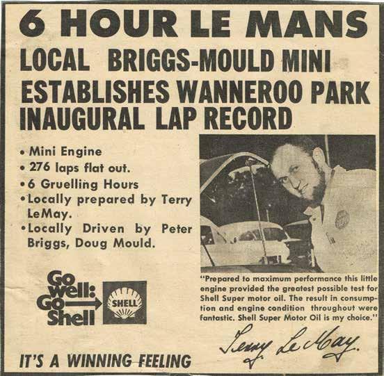 win at the last minute. Doug Mould co-drove the Mini with Peter Briggs as described in the advertisement.
