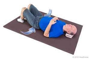 Gluteal sets slide 3 of 7 1. Lie on your back on a firm bed. Bend your knees, with your feet flat on the bed. 2.