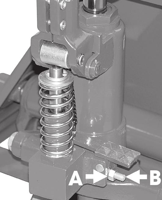 ADJUSTMENTS The control lever, located at the handle, has three positions, indicated by the decal on the handle. With the lever pulled to the upper position, the forks will lower. Fig.