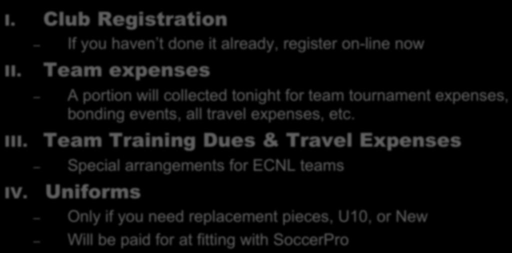 register on-line now Team expenses A portion will collected tonight for team tournament expenses, bonding events, all travel