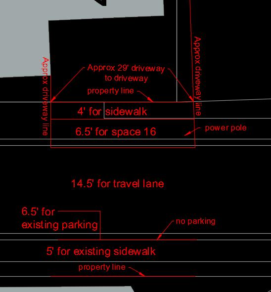 Page xii Parking Stall 16, between Polk Street and Cerrito Street Feasibility Score = Low Cross Section Width: Minimal (see Figure 11) Parking Stall Length: Adequate for one minimum stall (17