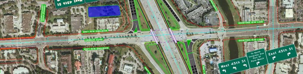 Congress Ave I-95 SB Off Ramp I-95 NB Off Ramp Corporate Way Congress Ave Northpoint Blvd SR 9/I-95 Interchange at PD&E Study Alternative 3 2040 Year Conditions Lane Configuration, Delay and LOS