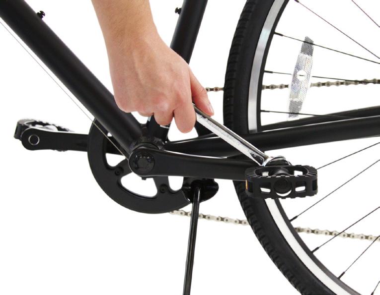 Align threading with the right crank arm, turning the pedal clockwise to tighten it. Locate the pedal stamped L and align with the left crank arm.