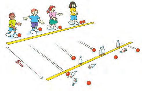 Team variation allow each player 5 attempts. Increase the distance and repeat, e.g. 10 metres then 15 metres teams keep a total of skittles knocked down.