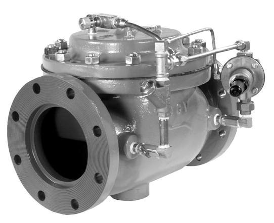 Installed in the main flow line, the standard Model 108-2 acts as a backpressure or pressure sustaining valve.