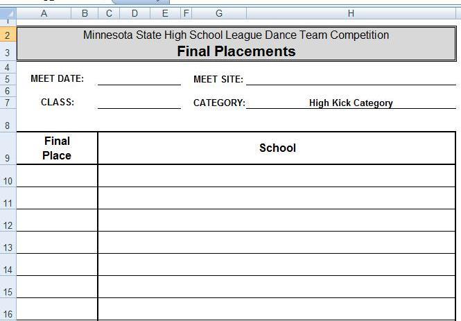 MSHSL Dance Team Tabulation Program PAGE Instruction Manual for MAC user 9 The Meet Date, Meet Site, and Class will fill in from the information entered by the user on the Ranking Sheet (see Figure