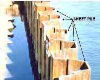 Sheet Pile: A sheet pile is an individual long, thin structural member that is driven vertically into the