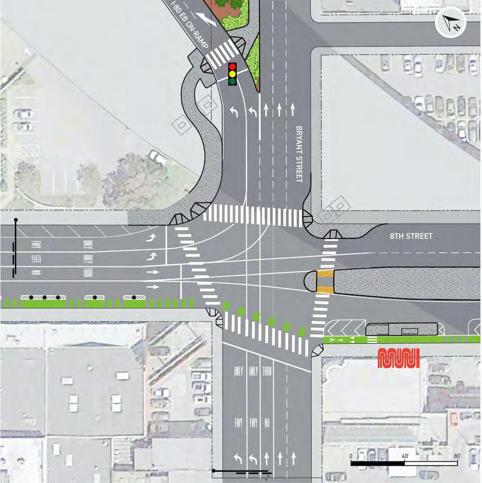 - Protected bike lane on 8th Street (partially constructed) - Transit boarding island -