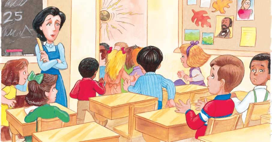 R-r-r-r-r-ring! sounded the school bell. Finally! sighed Davy. It s lunchtime. The students jumped up and ran to the lunchroom. Only Davy and two other kids waited for the teacher to dismiss them.