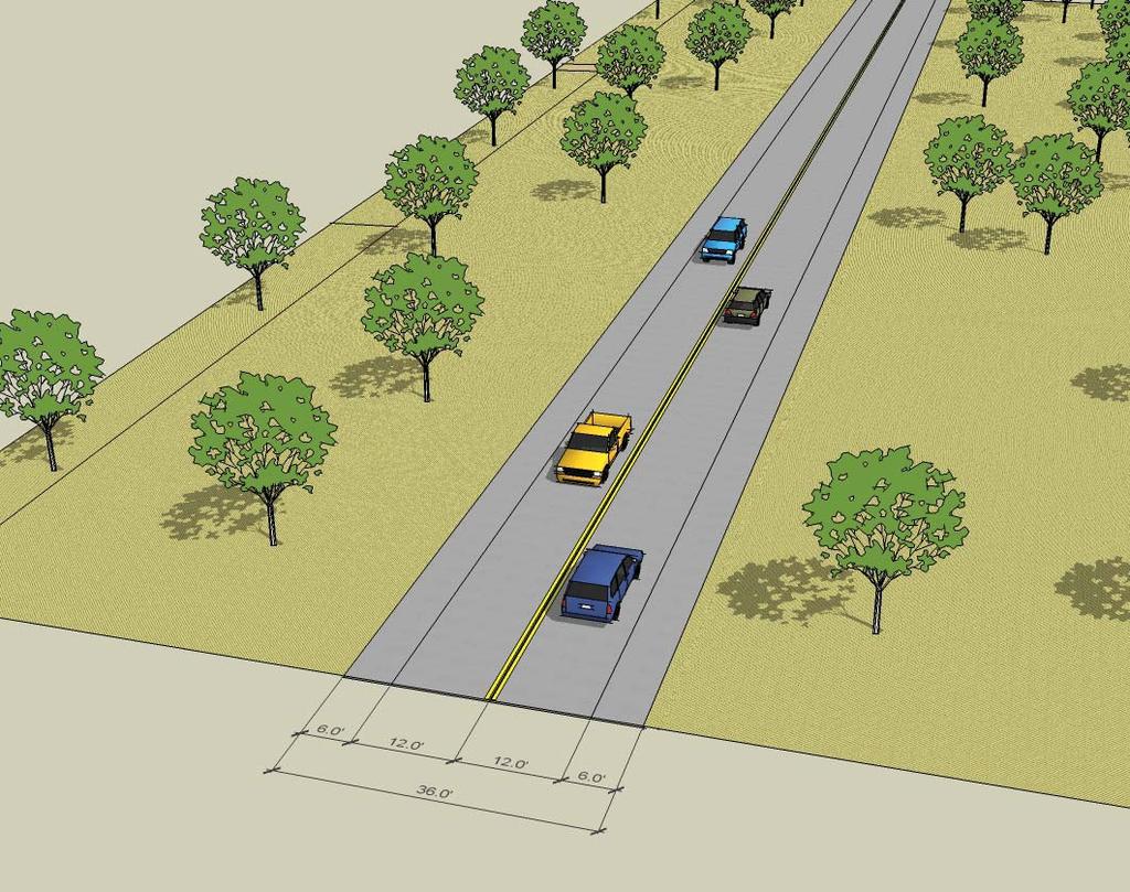 2.16 STREET DESIGN: RURAL ROAD Design Element Typical Design/Operating Speed 45 mph Number of Travel Lanes (per 1 direction) Travel Lane Dimensions 1 Center Turn Lane Dimensions not needed Right Turn
