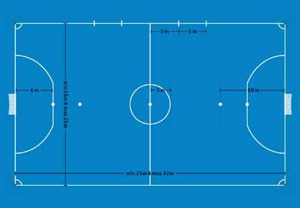 1 Playing Area Futsal playing area dimensions are above. A hard surface is required. Indoors is preferable but outdoors on a hard surface is ok.