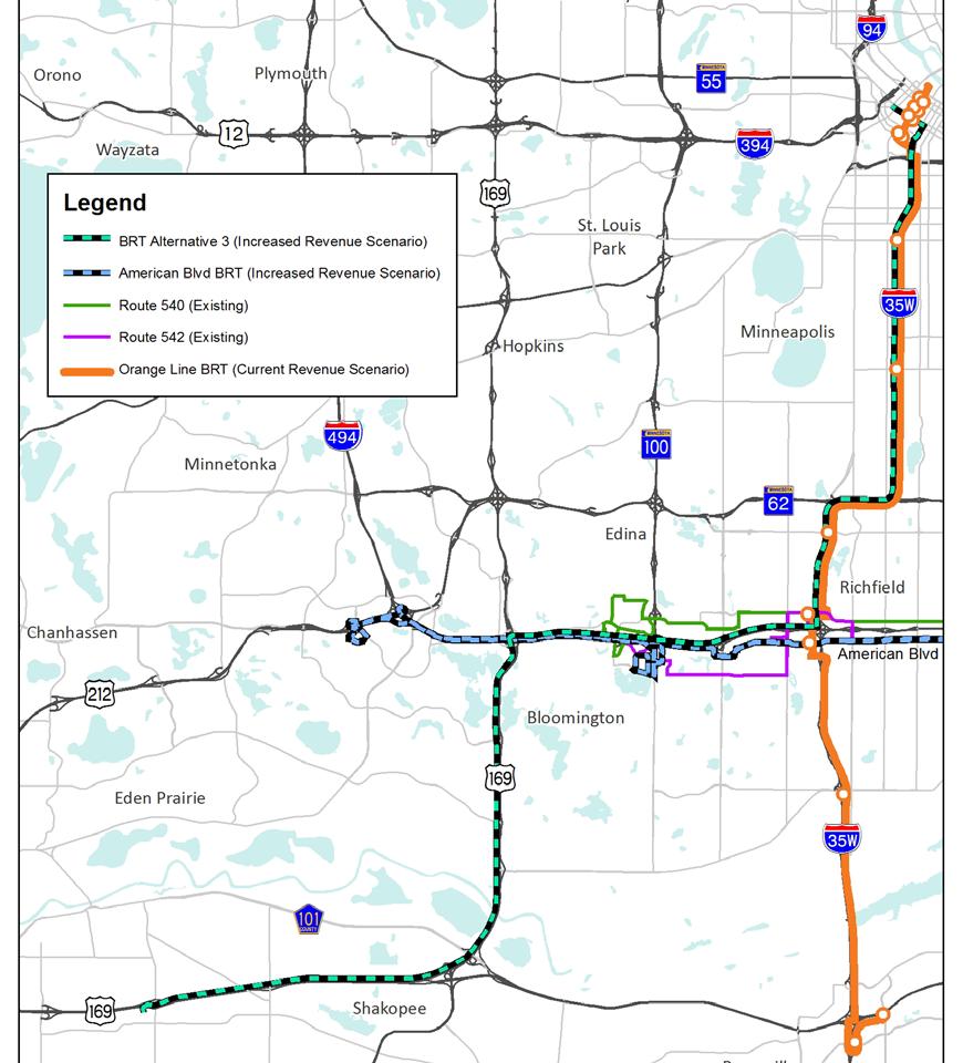 Duplication of Existing & Planned Service BRT Alternative 3: Marschall Road to Downtown Mpls via US 169,