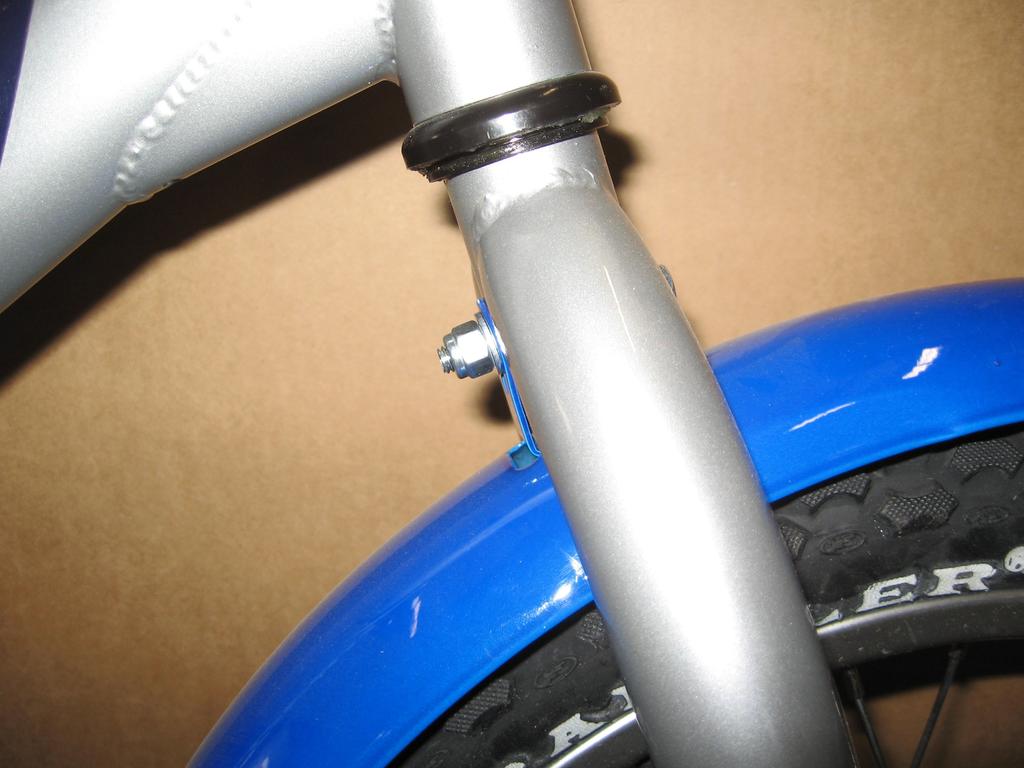 FRONT FENDER Required tools - two 10mm wrenches or two adjustable wrenches Find the fender mounting bolt through the top of the fork. Remove the nut and washer.