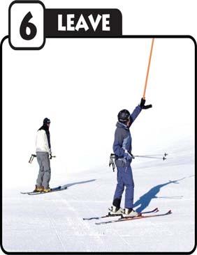 During the unloading, the skier who is not holding the t-bar must ski sideways away from the t-bar and track as quickly as possible.