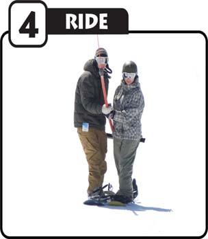 Enjoy A Safe T-Bar Ride ~ Snowboarders (cont d) RIDE As the t-bar pulls you up the hill, keep your board straight and facing forward.
