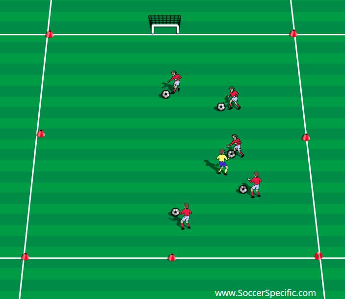 ICE MONSTER - U4 AND U5 DIVISIONS 1. Use a 40x30 grid (half field). 2. Select on player to be the MONSTER and will need a pinnie. 3. All remaining players need a ball. 1. Have the kids dribble around the grid.