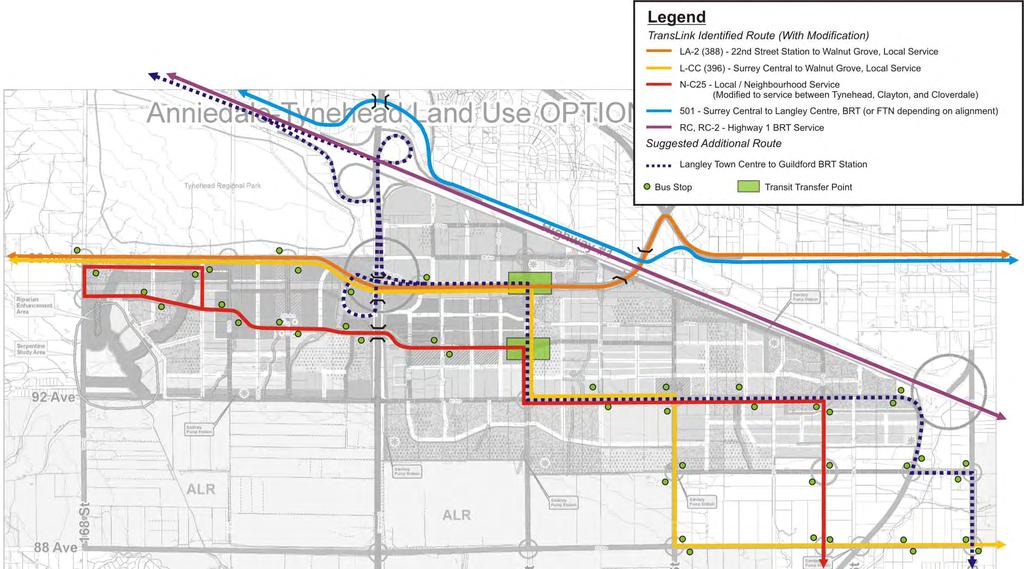 Proposed Transit Network Route 388: 88 Avenue via 96 Avenue Existing services to be re-routed to travel along 96 Avenue Route 396 : 96 Ave nue via 88 Avenue Revised proposed South of Fraser Area