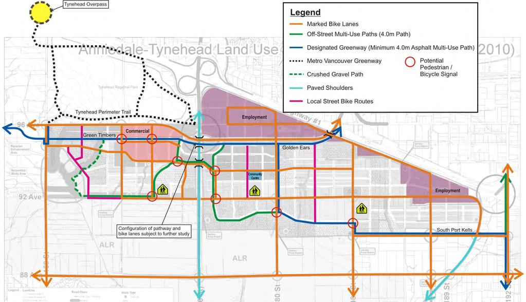 Proposed Cycling Network The City s road cross-section requirements for all new Arterials and Collector roadways includes marked bicycle lanes.
