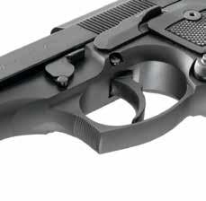 Backstrap Checkering Beveled Well Aluminum Alloy Frame Reversible Release Front and Backstrap Checkering M9A1 COMPACT Beveled Well Combat trigger guard Can be pressed against any hard surface for
