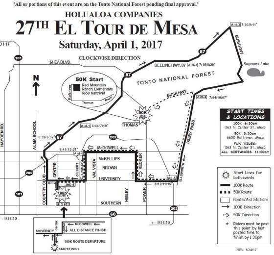 It is held annually on the Saturday before Thanksgiving. Several bicycle count locations are on this route. Figure 21 El Tour De Tucson Route Map (2017) Source: http://www.perimeterbicycling.
