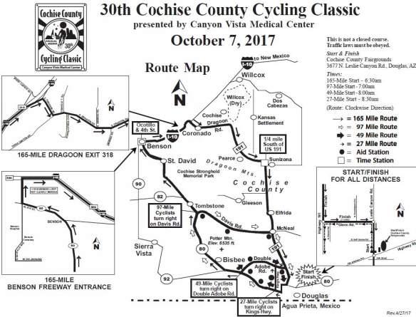 Cochise County Cycling Classic Cochise County Cycling Classic (Figure 23) is America s longest perimeter cycling event and includes routes of 165, 95, 47, and 27 miles.