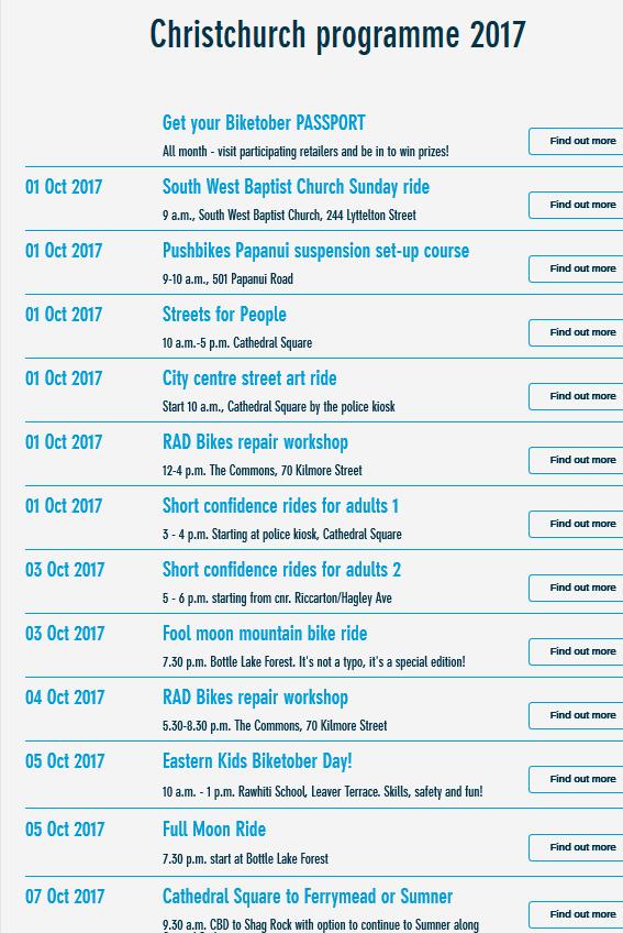 Biketober Christchurch 2017 Programme About 60 separate events: Asia-Pacific Cycle Congress First NZ Bike Expo Streets