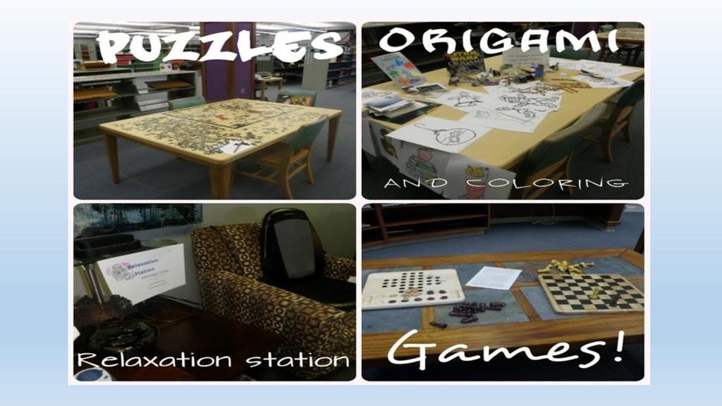 We have puzzles, origami and coloring stations, games,