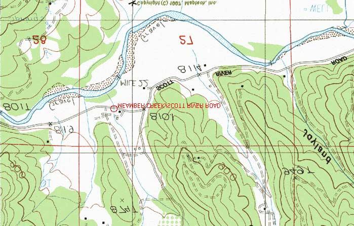 Site #17: Meamber Creek/Scott River Road; Scott River; Klamath River Ranking: #11 = Moderate Priority Location: Road ID # 7F01; County Map #10. USGS Quad: Russell Peak. T44N, R10W, Section 27.