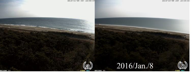 Figure 3. Examples of (a) pictures taken by surveillance camera and (b) time-averaged pictures. results of the rectification of time-averaged picture.