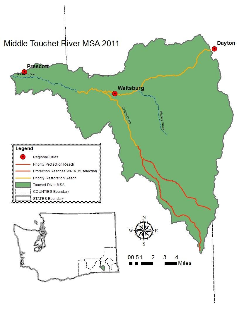 Touchet River, Middle MaSA Mid Columbia River DPS Steelhead Columbia River DPS Bull Trout Imminent Threats: Remove obstructions, Screen diversions, fords, Gravel berms, Low Stream Flow Reduce Fine