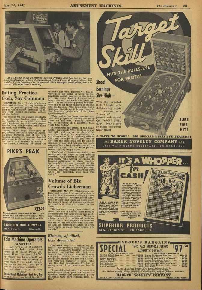 AMUSIIIIIANT Ifrry 24, 1941 AMUSEMENT MACHINES The Rillboard 85 ARE LYMAN plays Scientific's Batthe7 Practice end bar one of the mechin...3 In hit home.