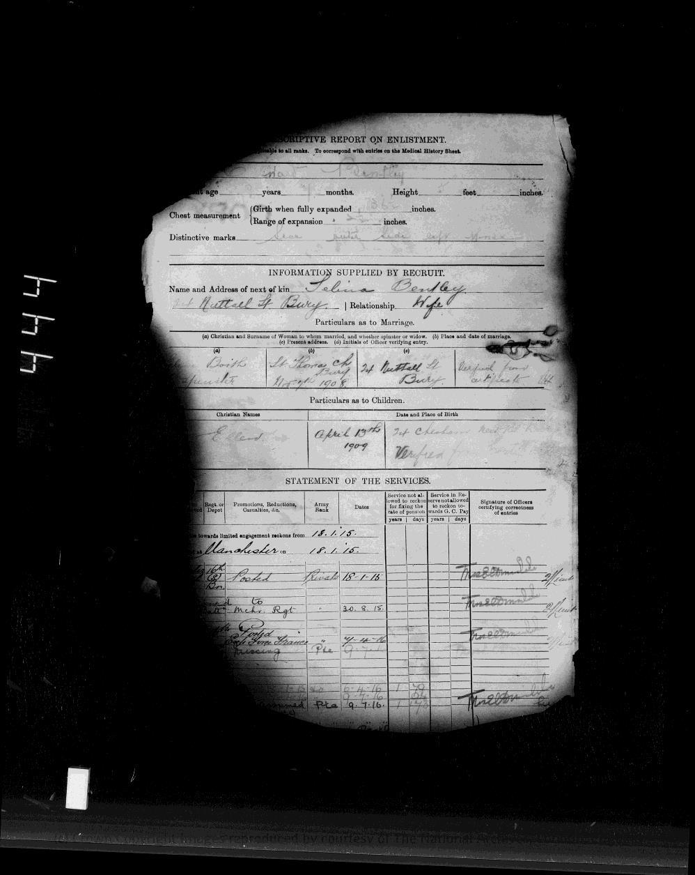4 P a g e This document provides a physical description of Edward and shows was married to Selina in November 1908 and they had a child in April 1909.
