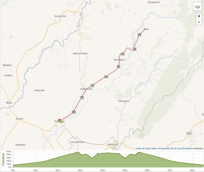 Map and Course Descriptions Joe Allen Memorial Classic (Feilding Apiti return race) This 90km race starts with a long gradual climb before dropping down to Apiti.