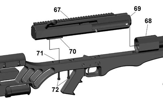 Fig 42 26. Install bolt carrier (item 67) into barrel extension (item 68) and lower receiver (item 71) as shown in Fig 42. 27.