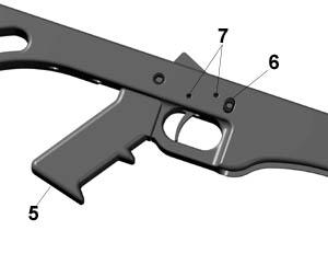 Remove the magazine catch by pressing the magazine button (item 6) completely in, (this can be accomplished by using a 3/16 or smaller punch).