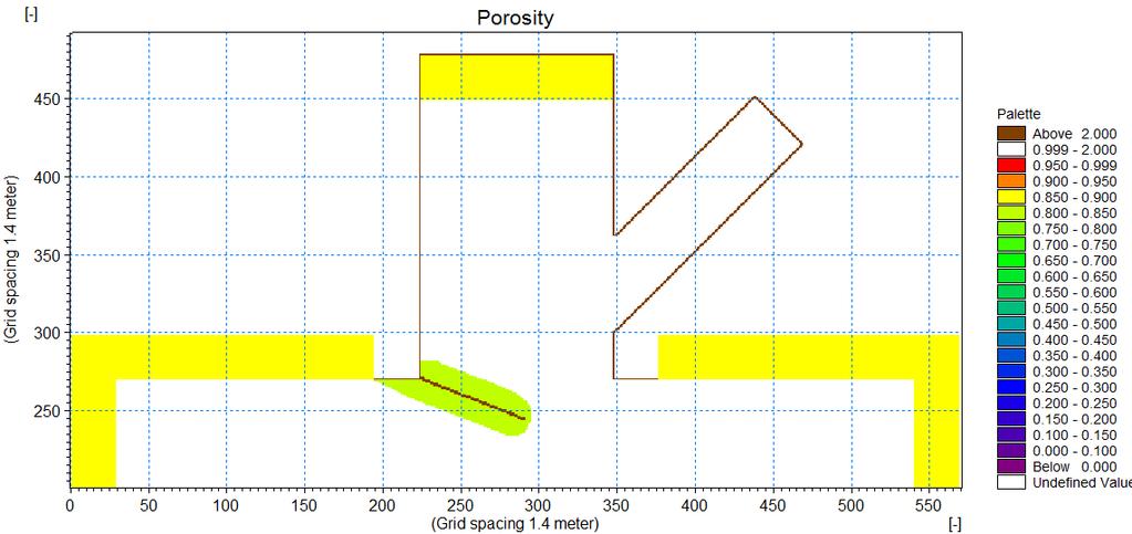 In Figure C2 the porosity map is shown for scenario T079 for the simulation on physical model scale and Figure C3 for prototype scale.