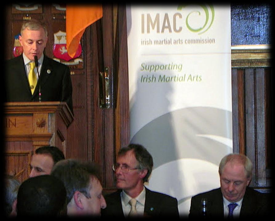 Master Wheatley gives speech, also in photo Roy Baker WAKO Anti-Doping Officer, Brendan Dowling IMAC President, Michael Ring TD Minister of State for Sport What is your most memorable moment in your