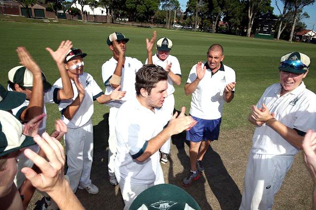 1st XI Captain Mark Dedes (12St) leads the team victory song after securing the CAS premiership.