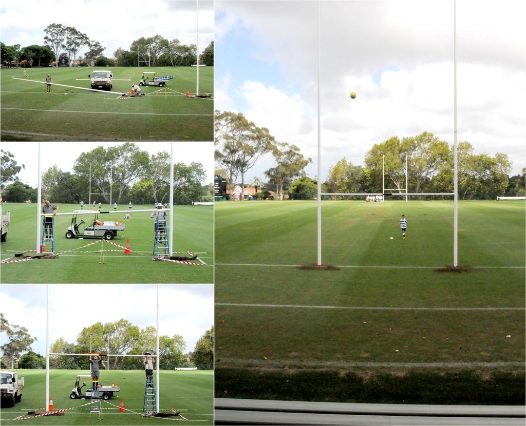 The Rugby Goal Posts Perhaps or rather, indeed, the CASS swimming Championships were the event of the week, but also this week saw another milestone for the year: the erection of the Rugby goal posts