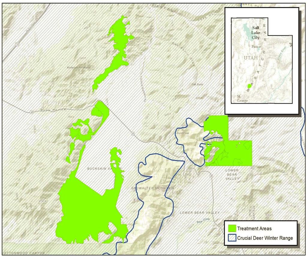 Figure 3. The Little Bear Valley restoration area on crucial winter range in southern Utah. Research Needs The UDWR has identified their top 3 research needs and prioritized them.
