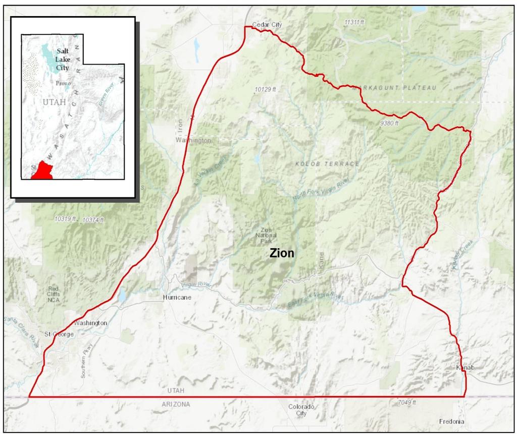 Figure 5. The location of the Zion management unit in southern Utah. 3.
