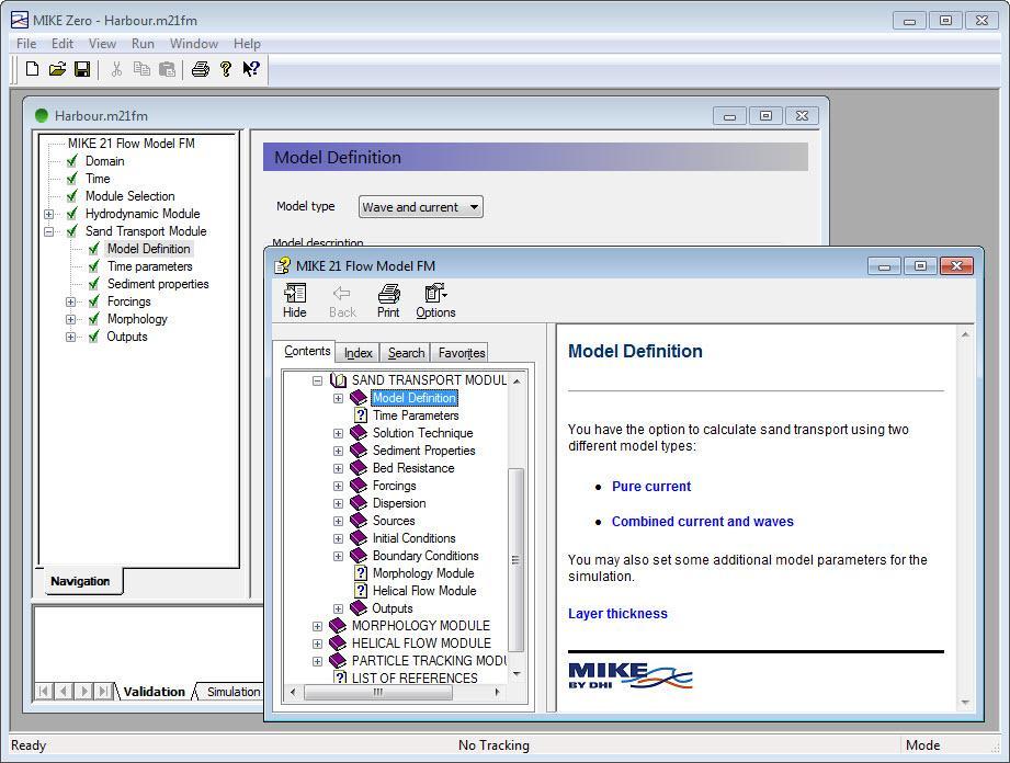 Graphical User Interface Graphical user interface of the MIKE 21 Flow Model FM,, including an example of the Online Help System Graphical User