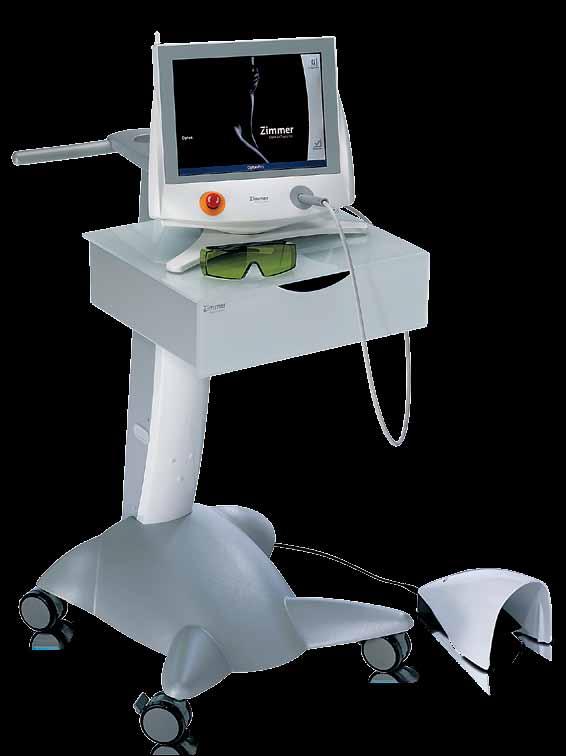 Laser applicator A laser applicator with an optical lens expands the laser beam to 35 and with direct skin contact provides a treatment
