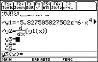 Graph A (x) and esimae Rae of Change in 1990. The TI-89 1. Graph A (x): Press F1 o ener he Y= edior. Move he cursor o he funcion in which you wan o define he derivaive and press ENTER.